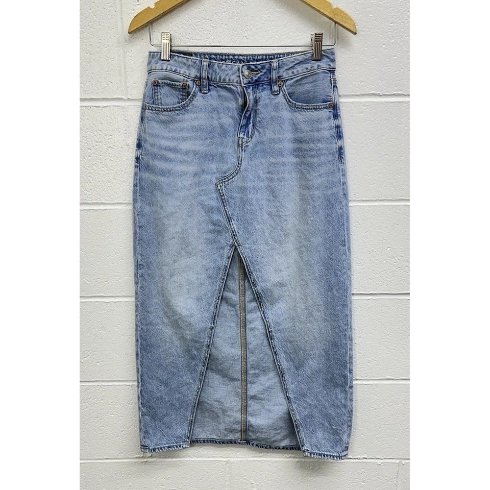 American Eagle Maxi Skirt Blue Low Rise Y2K Slit Boho / Women's 0